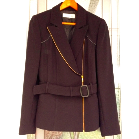 Tahari ASL Arthur S. Levine FullyLined Belt GoldZipper Black BlazerJacket Size 6 - Picture 2 of 11